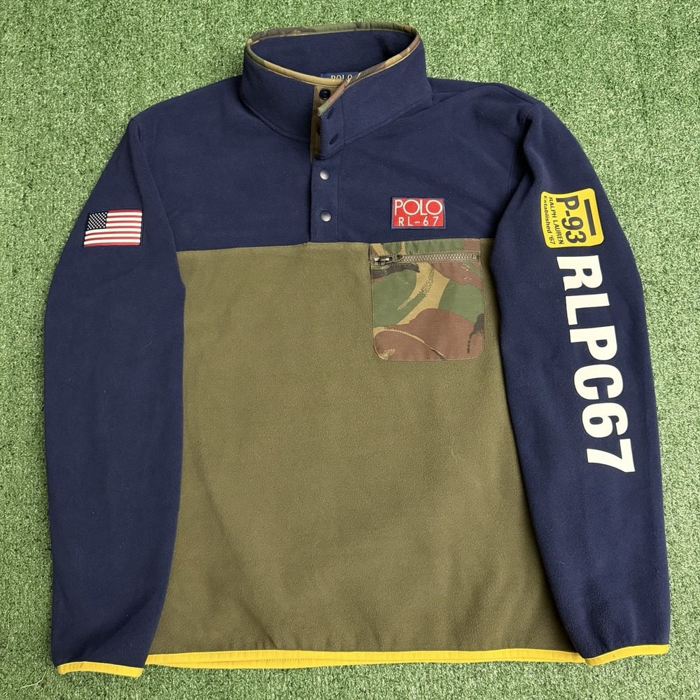 Polo Ralph Lauren Camo RLPC 67 US Flag Hi-Tech Fleece Pullover Sweater Men's L